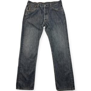 Levis 501 Mens Jeans Distressed Black Broken In Button Fly 38x34 Med Wash Straig